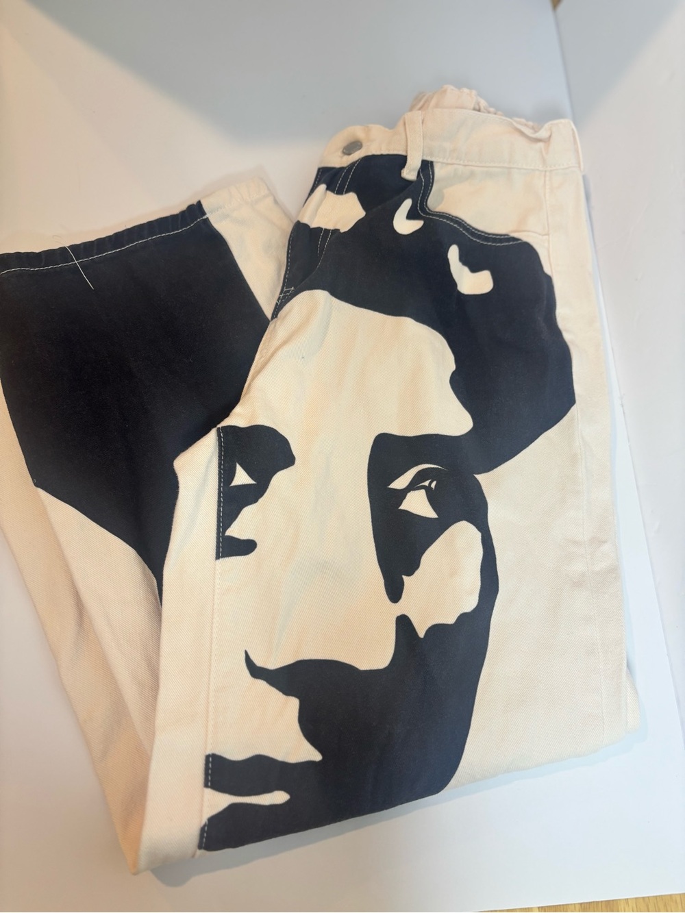 SHEIN Black & Cream Wide Leg Graphic Jumpsuit Pants